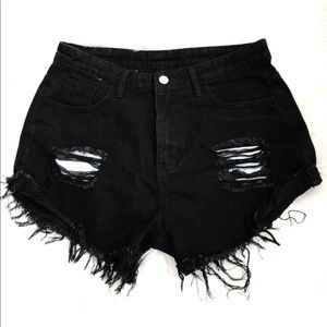 Black denim shorts